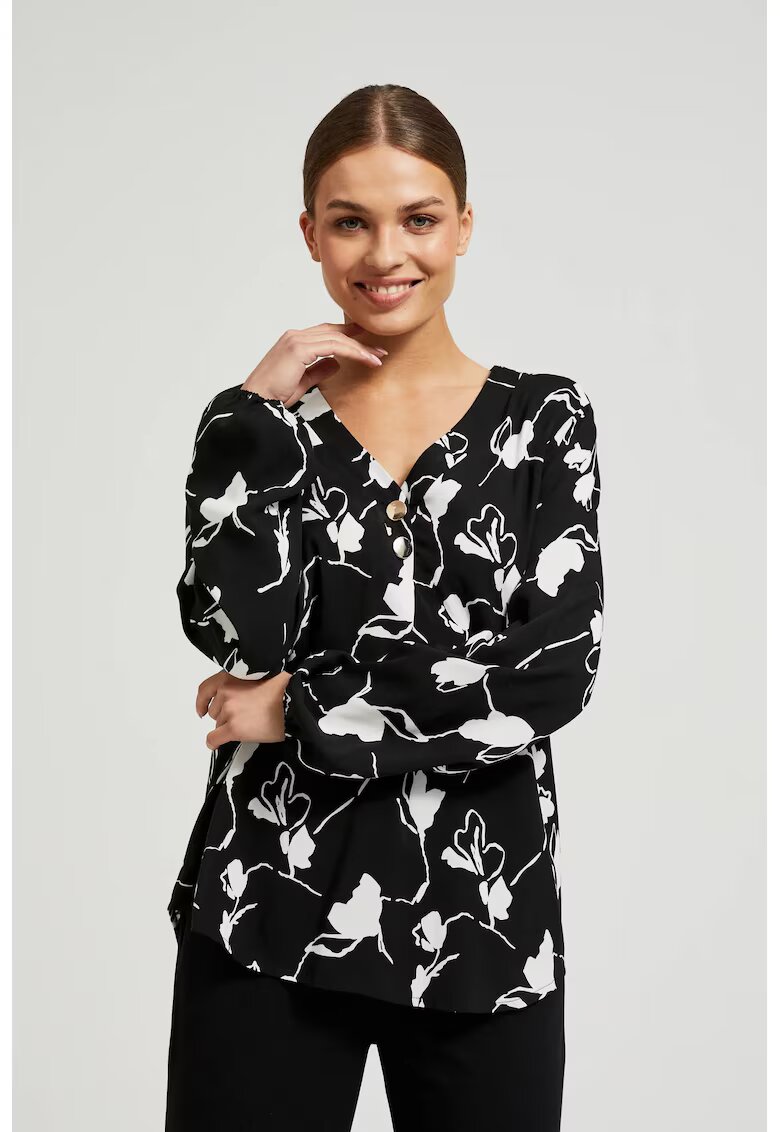 MOODO Camasa neagra cu imprimeu floral - Negru
