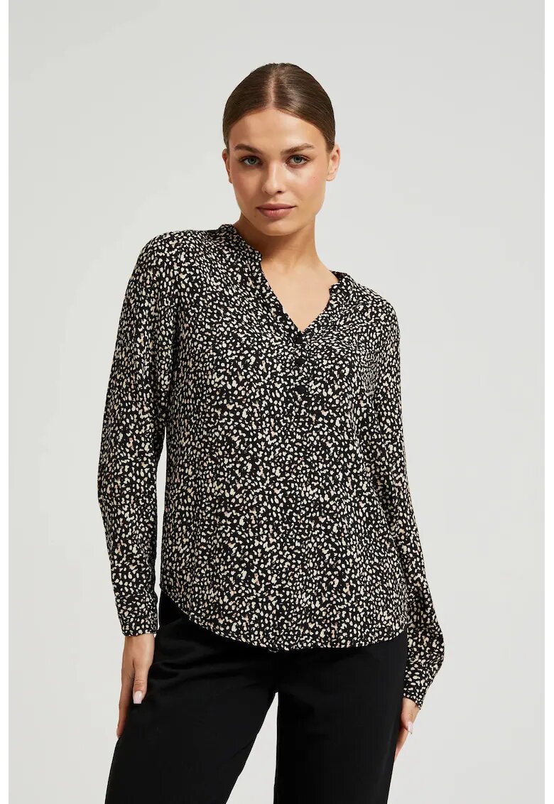 MOODO Camasa Neagra cu Maneci Lungi si Model - Negru