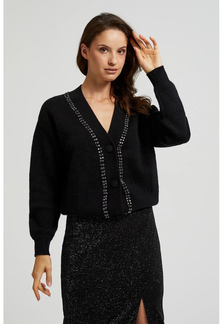 MOODO Cardigan negru decorat cu margele - Negru