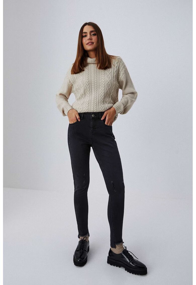 MOODO Jeans skinny grafit picioare destramate - talie medie - Gri grafit