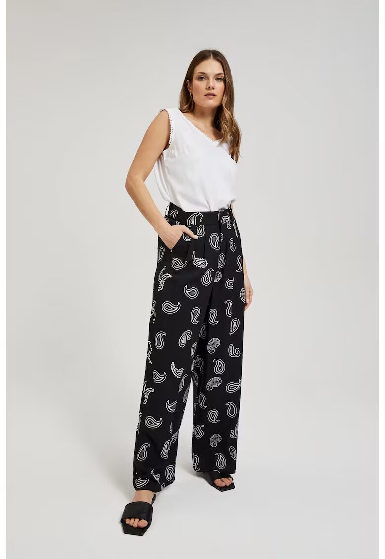 MOODO Pantaloni negri cu model delicat - Negru