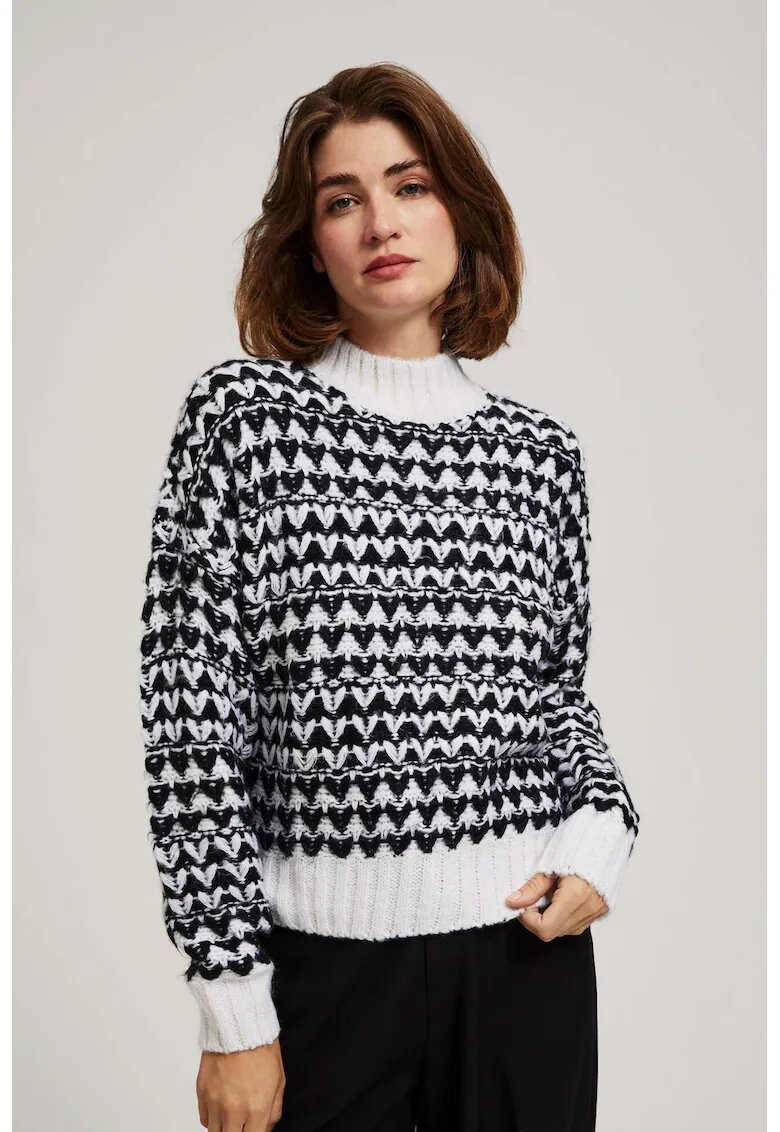MOODO Pulover cu guler inalt alb-negru - Negru