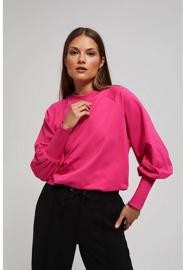 MOODO Pulover fucsia cu maneci bufante