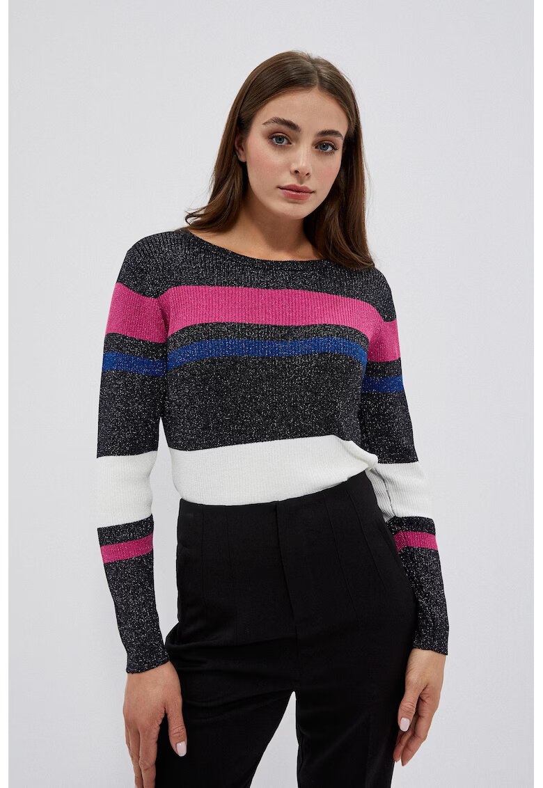 MOODO Pulover strans in dungi cu fir metalic negru - Negru