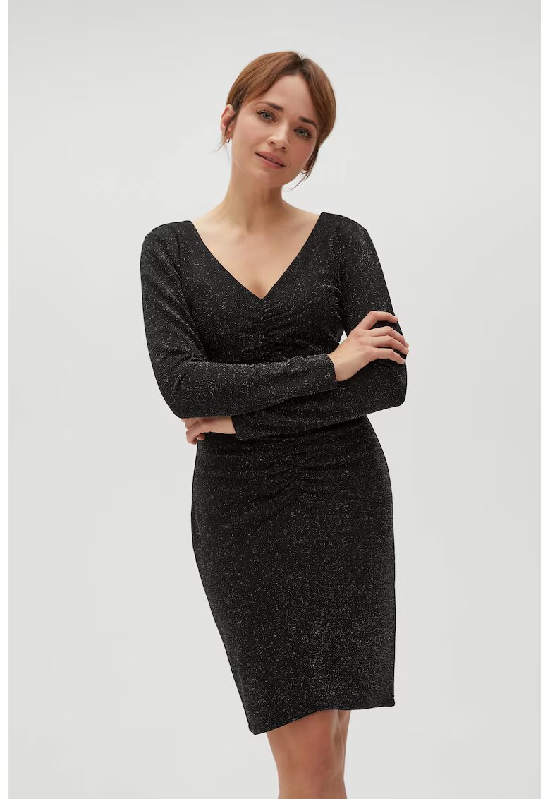 MOODO Rochie Ajustata Decorata cu Fir Metalic Negru - Negru