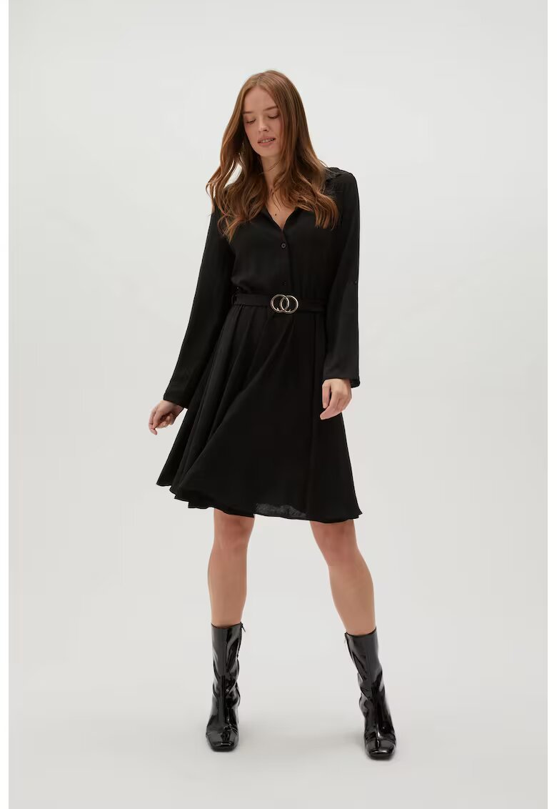 MOODO Rochie Camasa cu Cureaua Eleganta Neagra - Negru