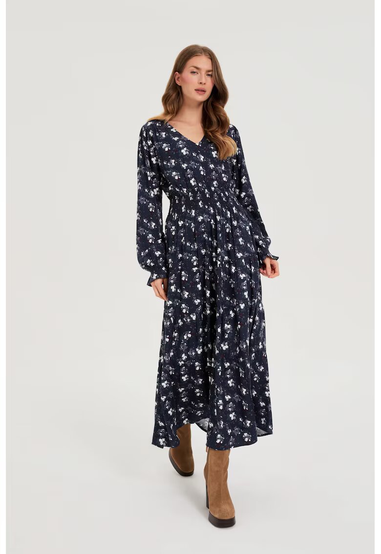 MOODO Rochie din vascoza cu flori navy - Bleumarin