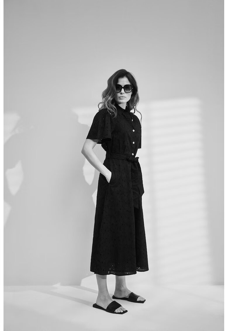 MOODO Rochie evazata cu nasturi neagra - Negru