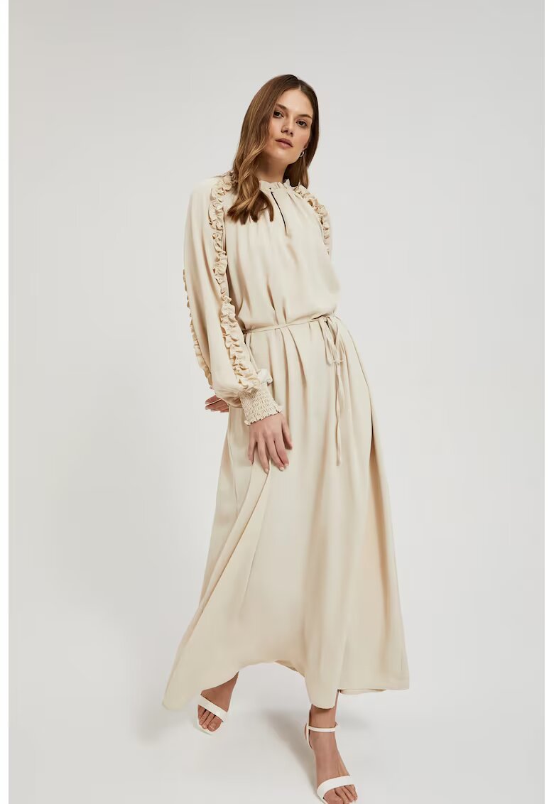 MOODO Rochie maxi bej cu volane - Bej