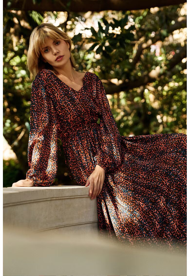 MOODO Rochie maxi cu maneci bufante - maronie - Maro