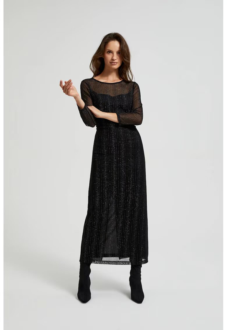 MOODO Rochie maxi neagra cu fir metalizat - Negru