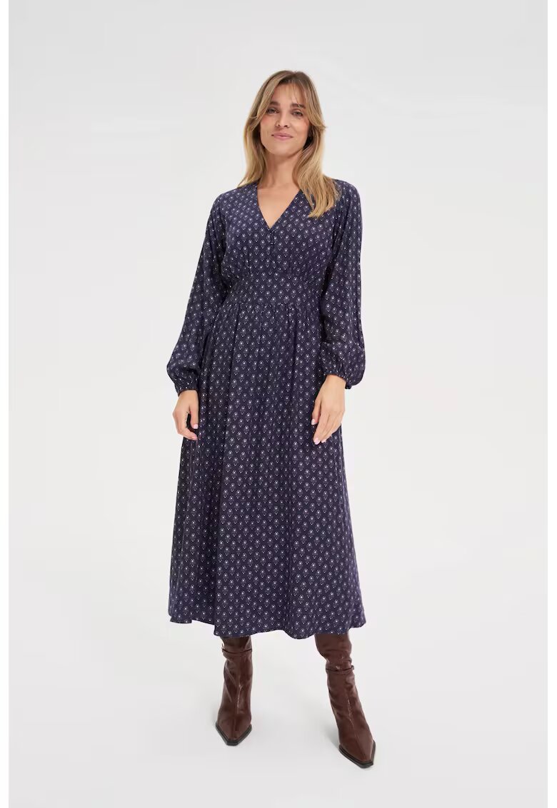 MOODO Rochie midi cu maneci bufante bleu marin - Bleumarin