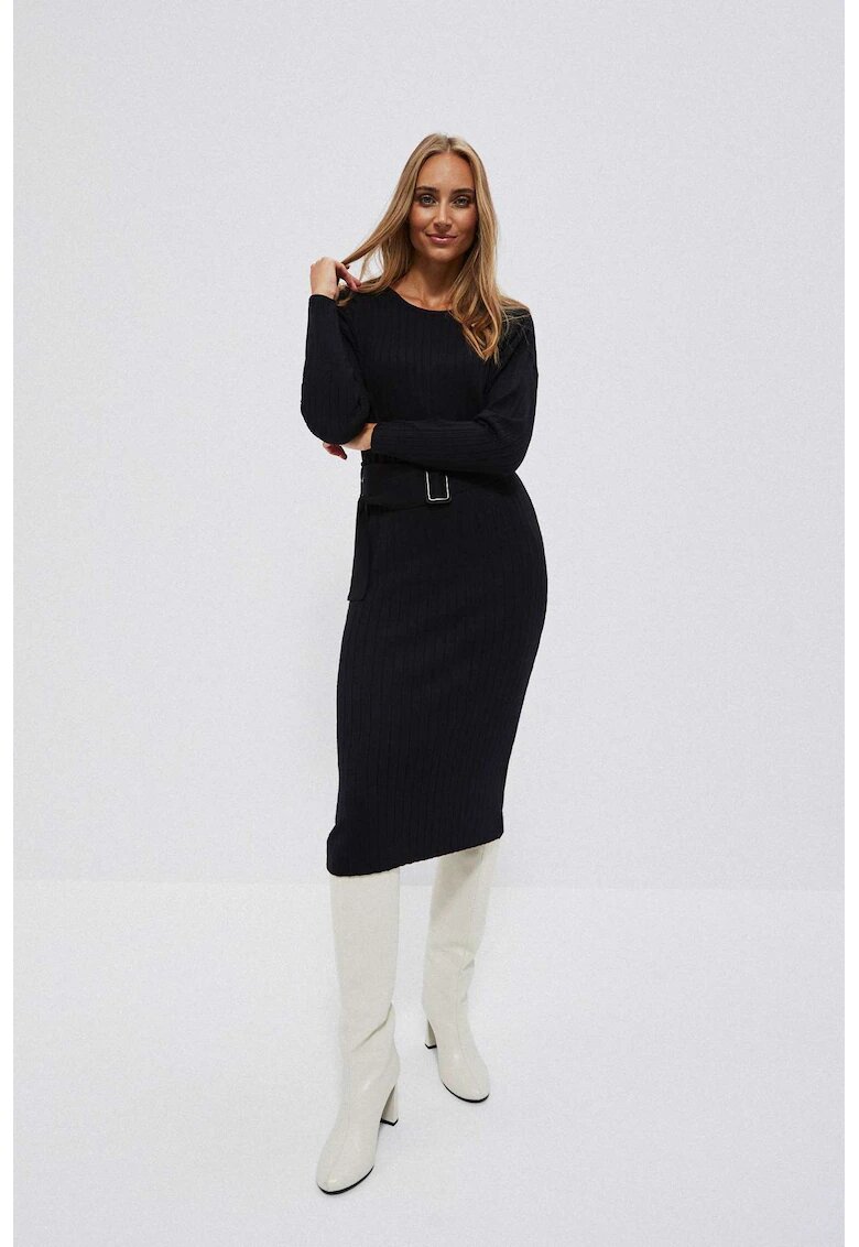 MOODO Rochie neagra cu dungi si curea - Negru