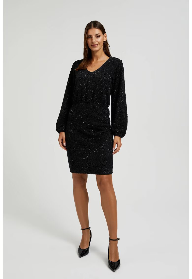 MOODO Rochie neagra cu fir metalic - Negru