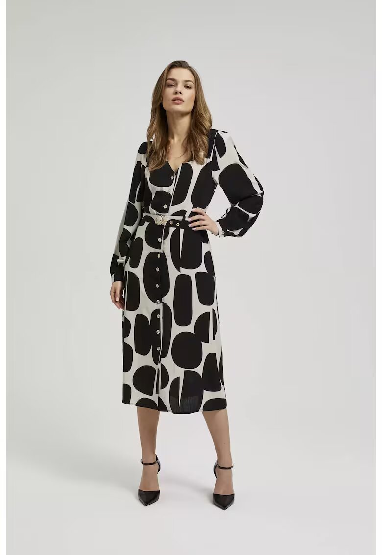 MOODO Rochie neagra cu maneci lungi si curea - Negru
