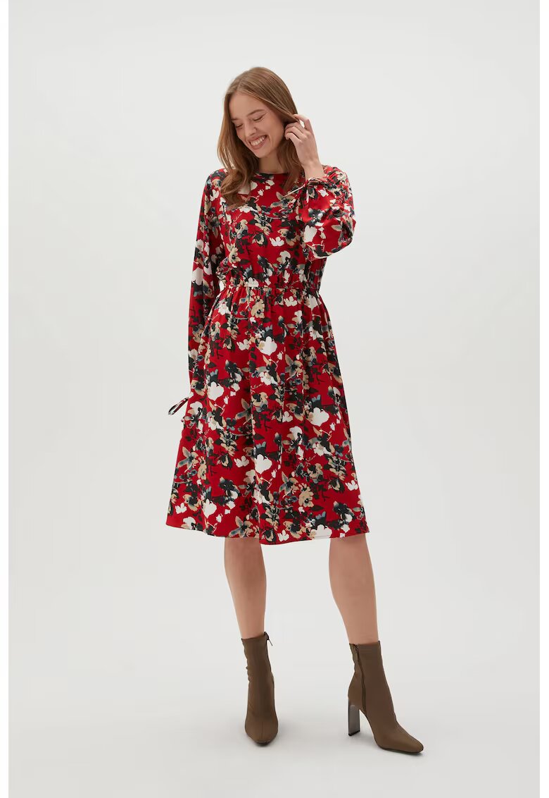 MOODO Rochie rosie cu flori si maneci bufante - Negru