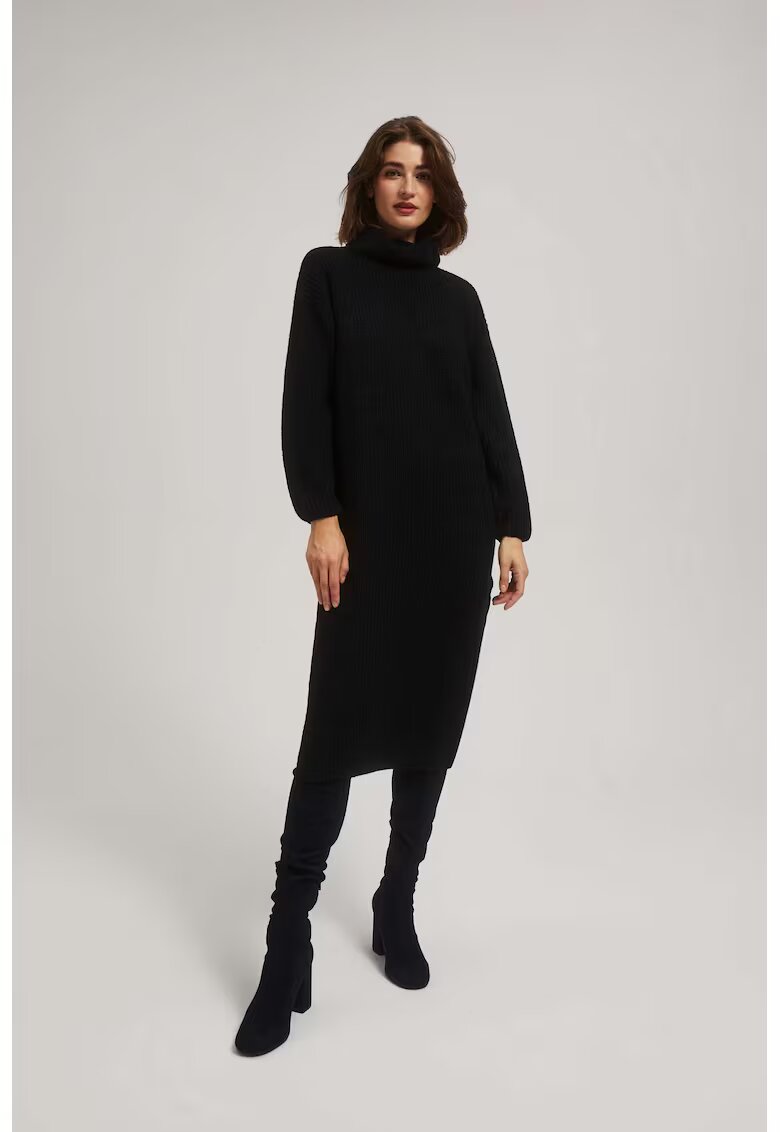 MOODO Rochie tricotata neagra cu guler inalt - Negru