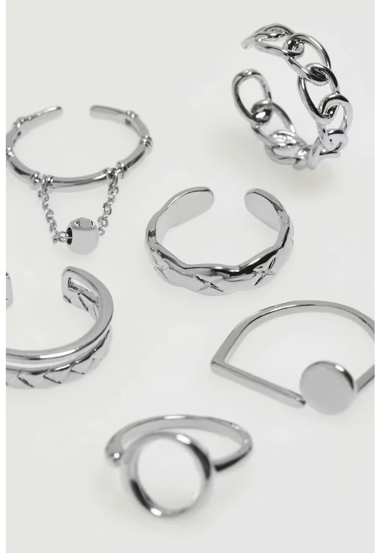 MOODO Set de 6 inele argintii - forme diferite - eleganta - ONE SIZE