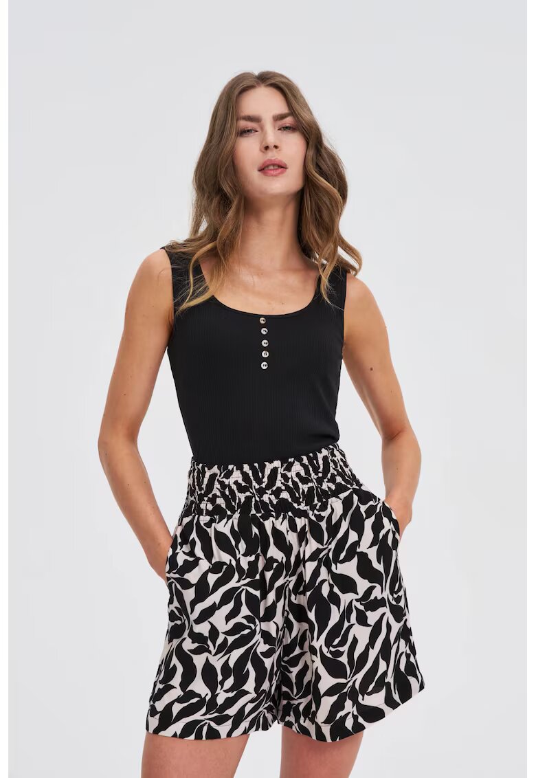 MOODO Top cu Fasii si Butoane Negru - Negru