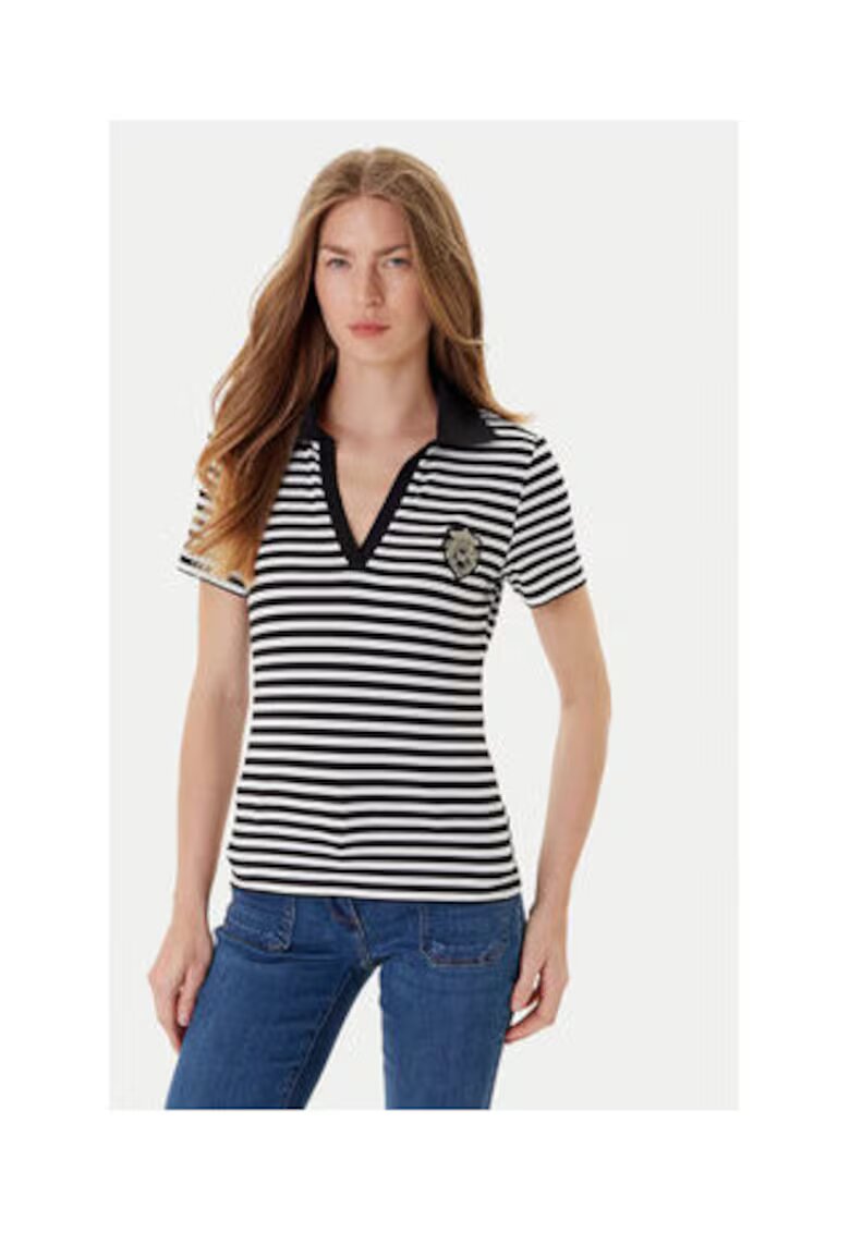 Morgan Tricou polo dama - Negru/Alb - Viscoza/Poliester -