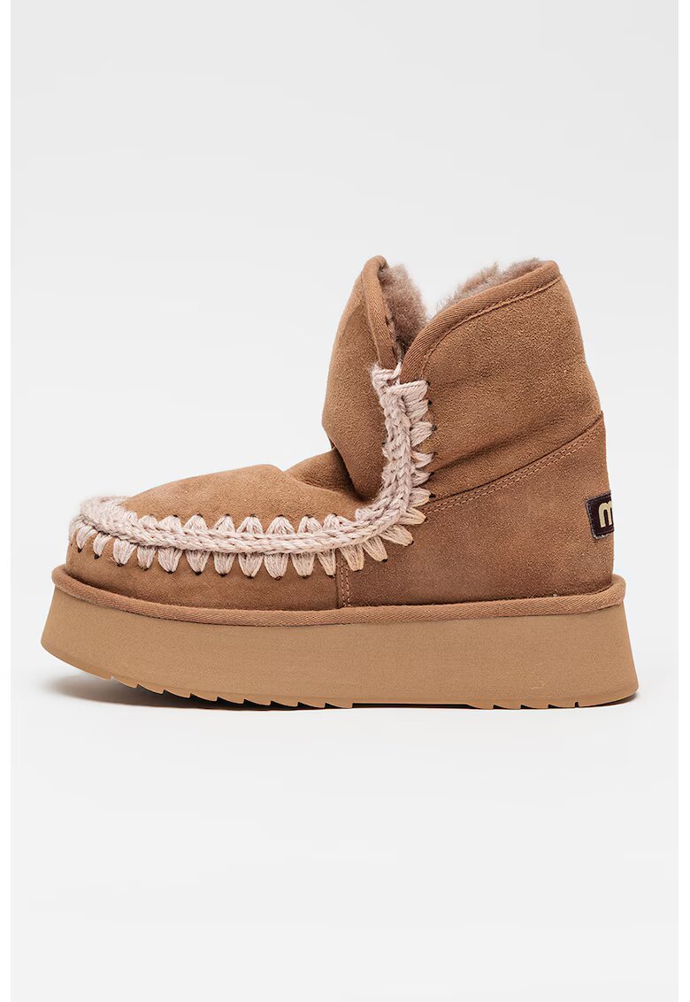 Mou Ghete pull-on flatform din piele intoarsa - Roz prafuit