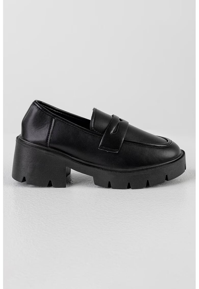 MUSK Pantofi loafer de piele ecologica cu toc masiv - Negru