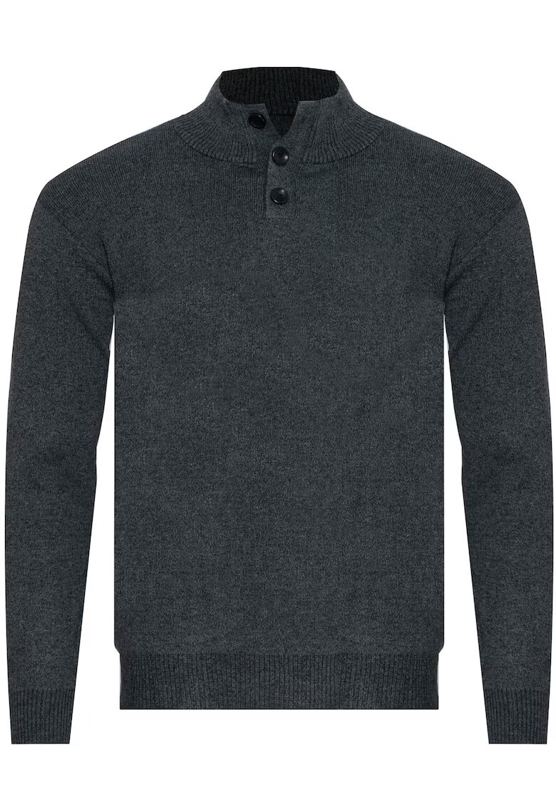Must Pulover barbati - S8212 - guler scurt - gri inchis - 60% poliester - 35% bumbac - 5% elastan