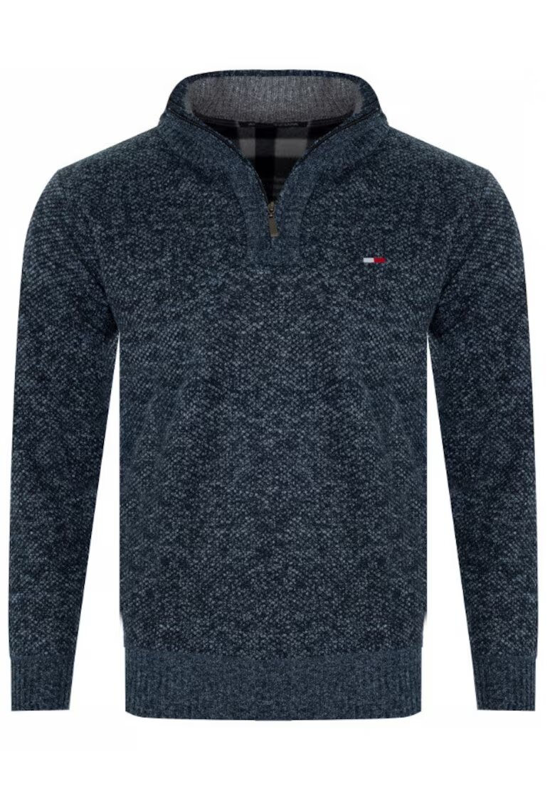 Must Pulover barbati - S8615 - guler inalt - bleumarin - poliester-bumbac