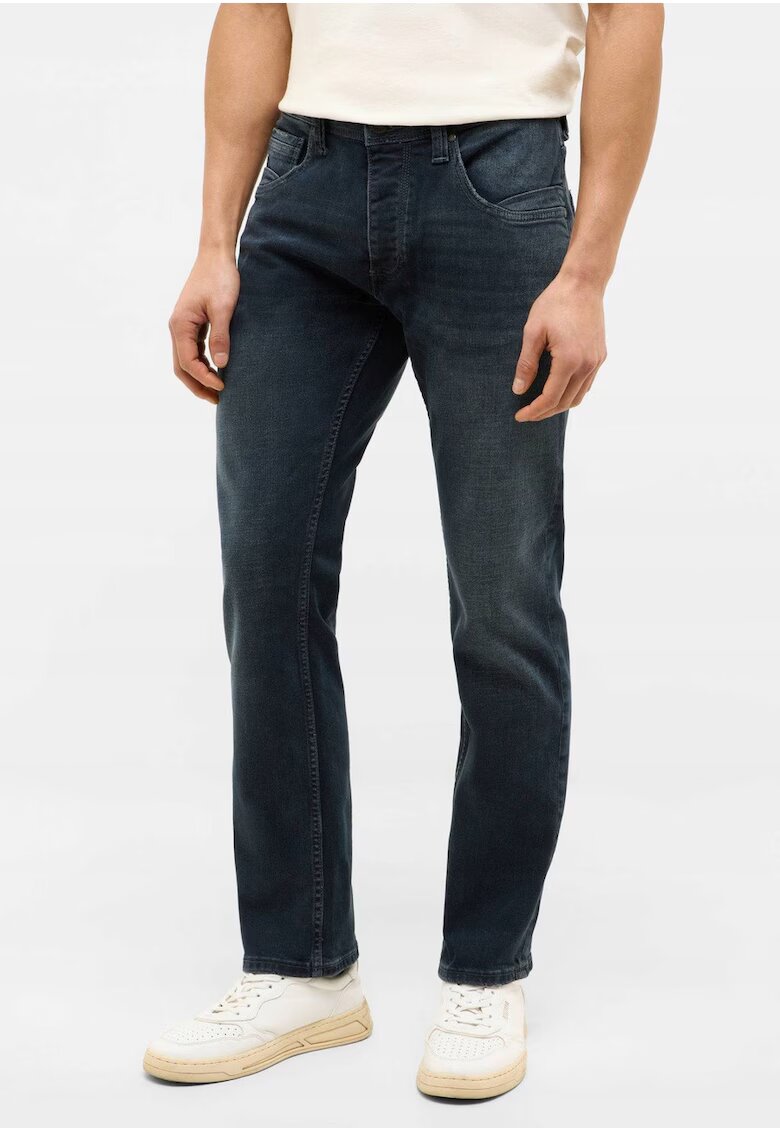 Mustang Blugi Barbati - Michigan - Straight Fit - Talie Medie - Fermoar - Lungi - 5 Buzunare - Bumbac - Elastan - W32-L32 US - Albastru
