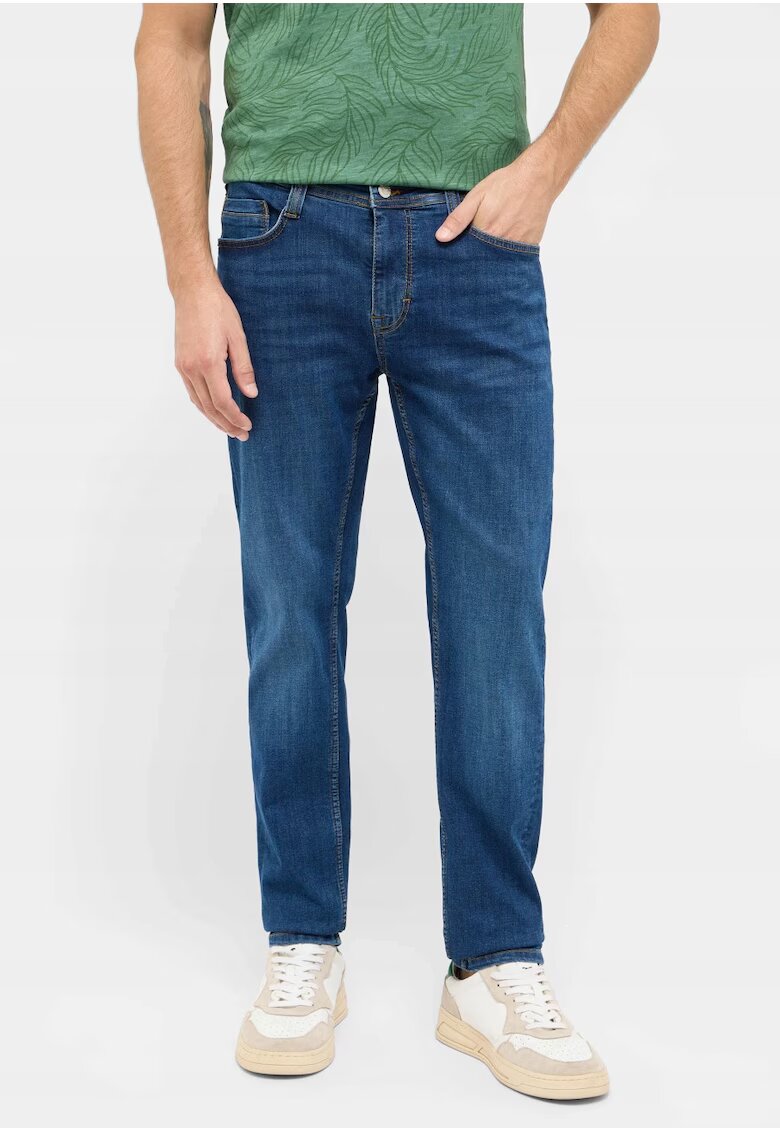 Mustang Blugi Barbati - Oregon Slim - Slim Fit - Talie Joasa - Fermoar - Lungi - 5 Buzunare - Bumbac - Elastan - W32-L32 US - Albastru
