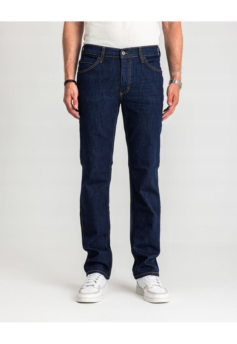 Mustang Blugi Barbati - Tramper Straight - Talie Medie - 100% Bumbac - Fermoar - Lungi - 5 Buzunare - Denim Blue - Albastru inchis
