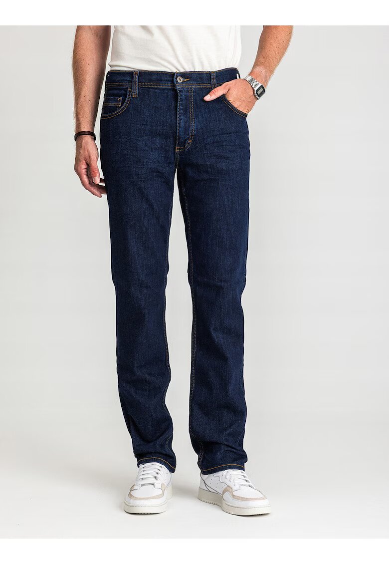 Mustang Blugi Barbati - Washington - Talie Medie - 100% Bumbac - Fermoar - Lungi - 5 Buzunare - Denim Blue - Albastru inchis