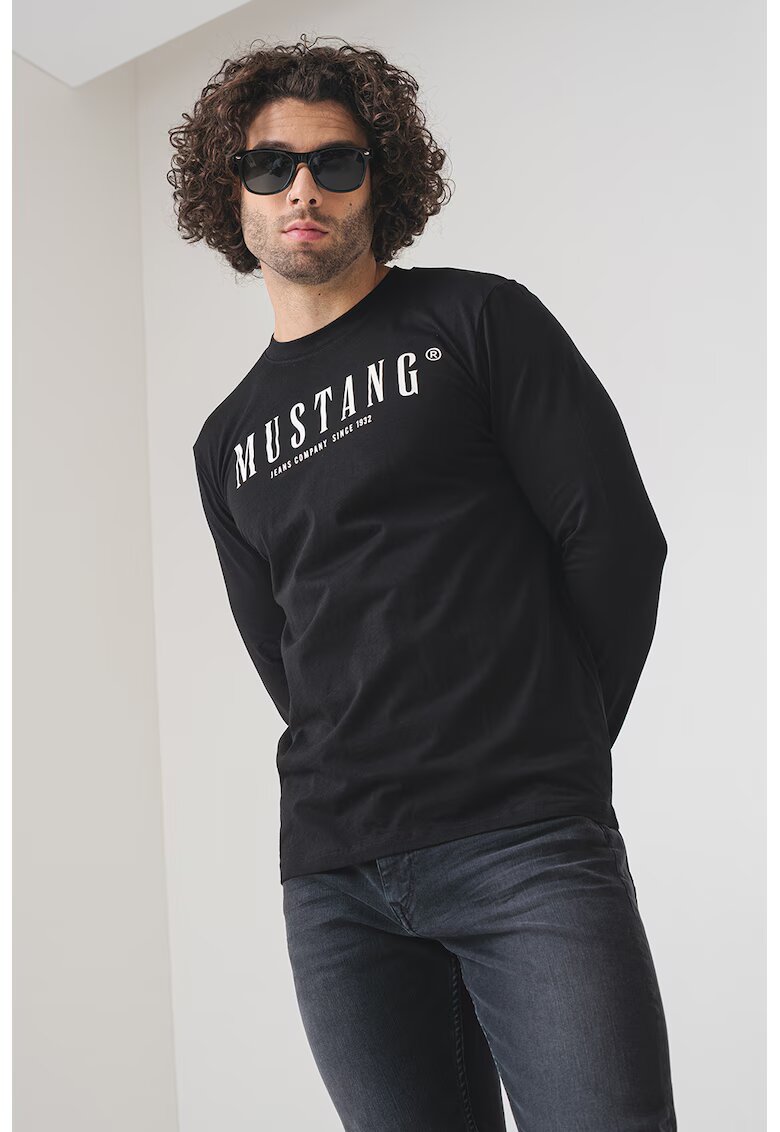 Mustang Bluza de bumbac cu logo - Alb/Negru