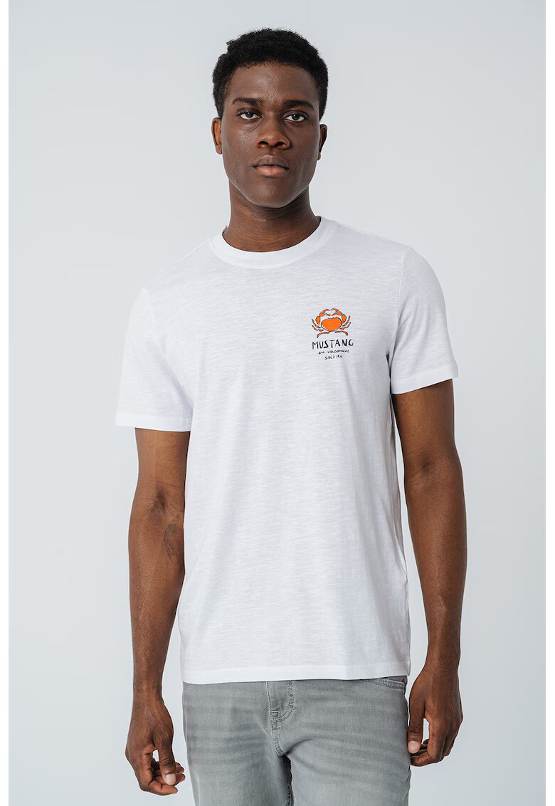 Mustang Tricou cu decolteu la baza gatului si imprimeu grafic Austin - Alb/Portocaliu