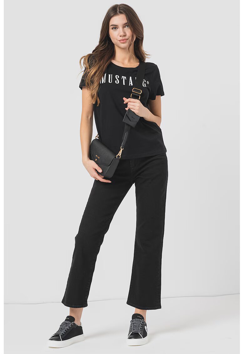 Mustang Tricou cu imprimeu logo si decolteu rotund - Negru