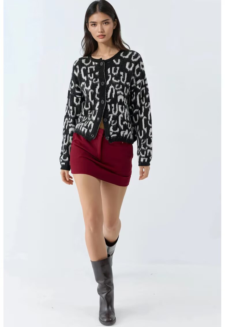 MyFashion Cardigan - Jacquard - cu maneca lunga - negru - tricot - One Size