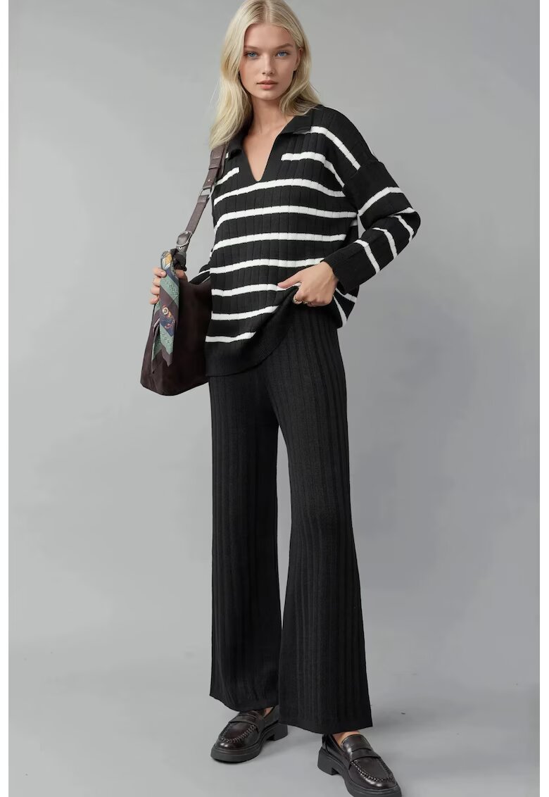 MyFashion Compleu dama tricotat MY FASHION cu guler polo - dungi - negru -