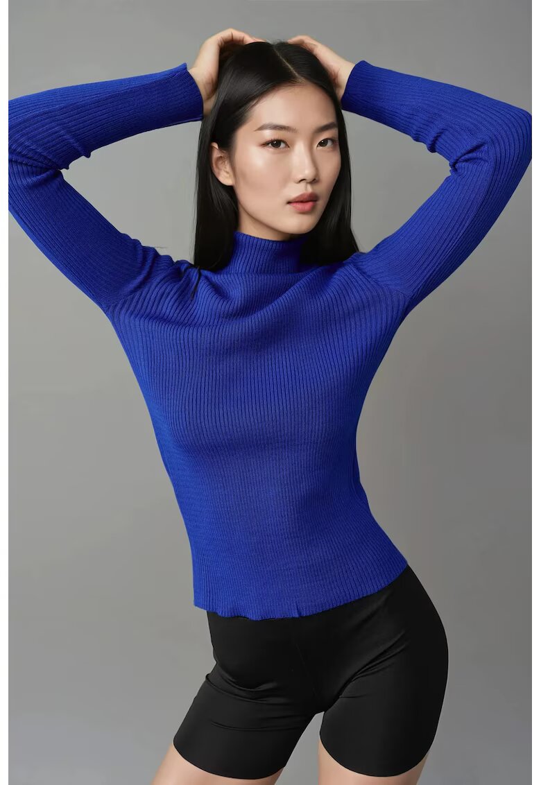 MyFashion Pulover dama - mulat - texturat - albastru - tricot - One Size