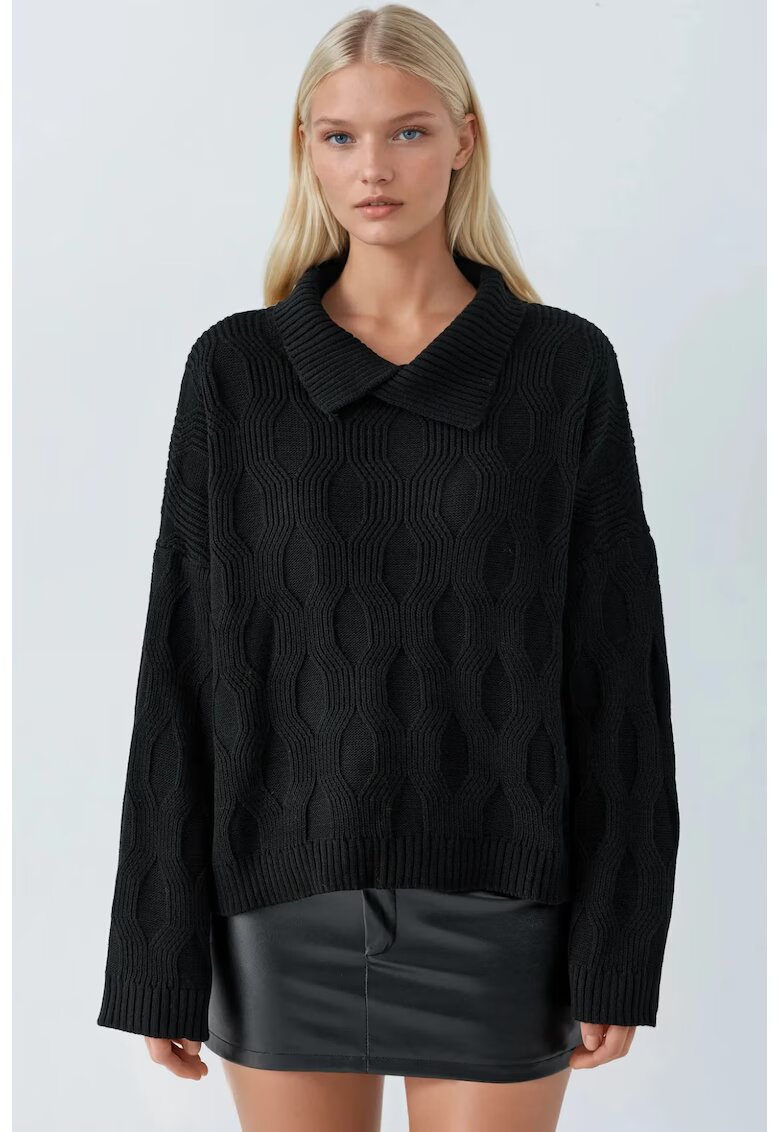 MyFashion Pulover tricotat - detaliu guler - negru - tricot - One Size