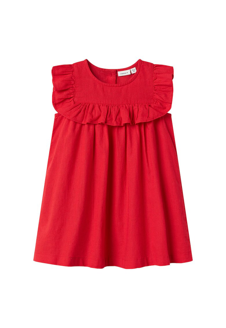 Name it Rochie din bumbac si in - cu volanase - Rosu
