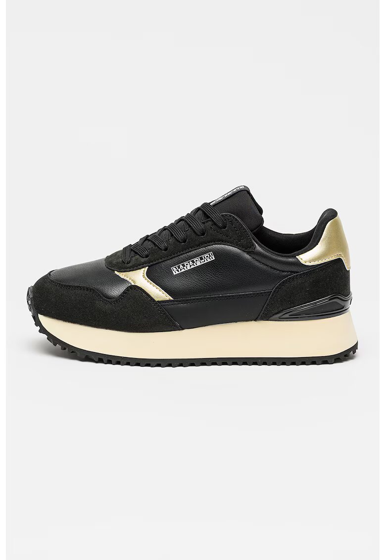 Napapijri Pantofi sport Astra cu talpa wedge si garnituri sintetice - Auriu/Albastru ultramarin