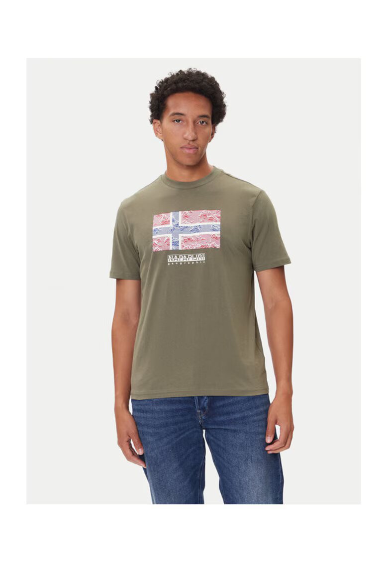 Napapijri Tricou barbati kaki - bumbac