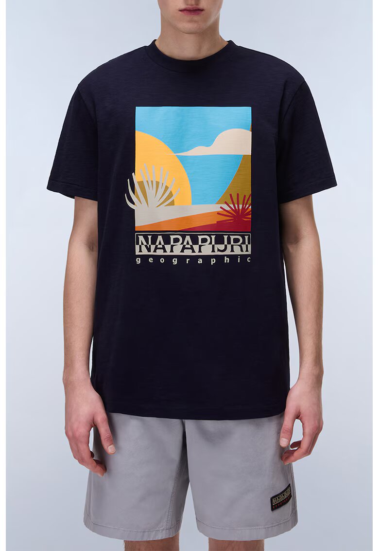 Napapijri Tricou cu imprimeu grafic - logo si decolteu la baza gatului - Portocaliu/Bleumarin