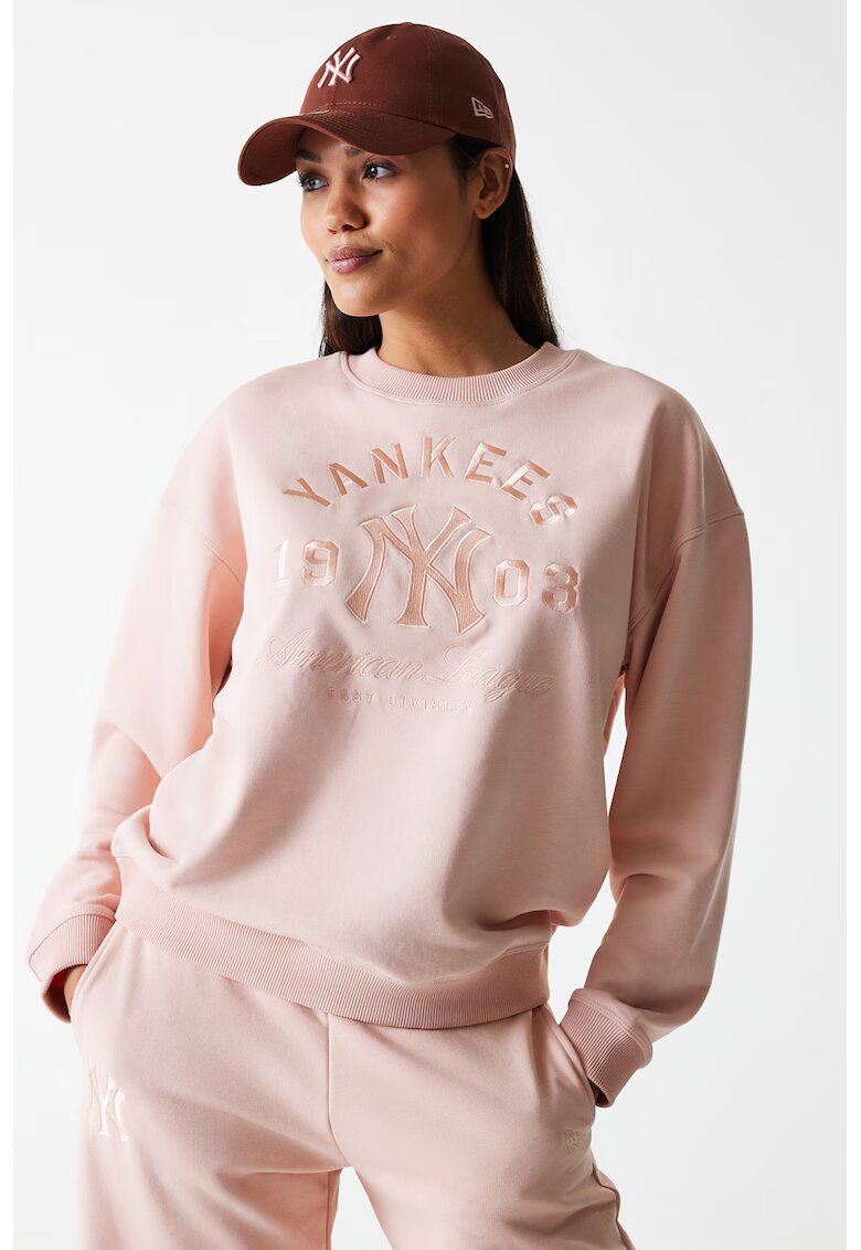 New Era Bluza de trening cu maneci drop si logo brodat - Roz pal