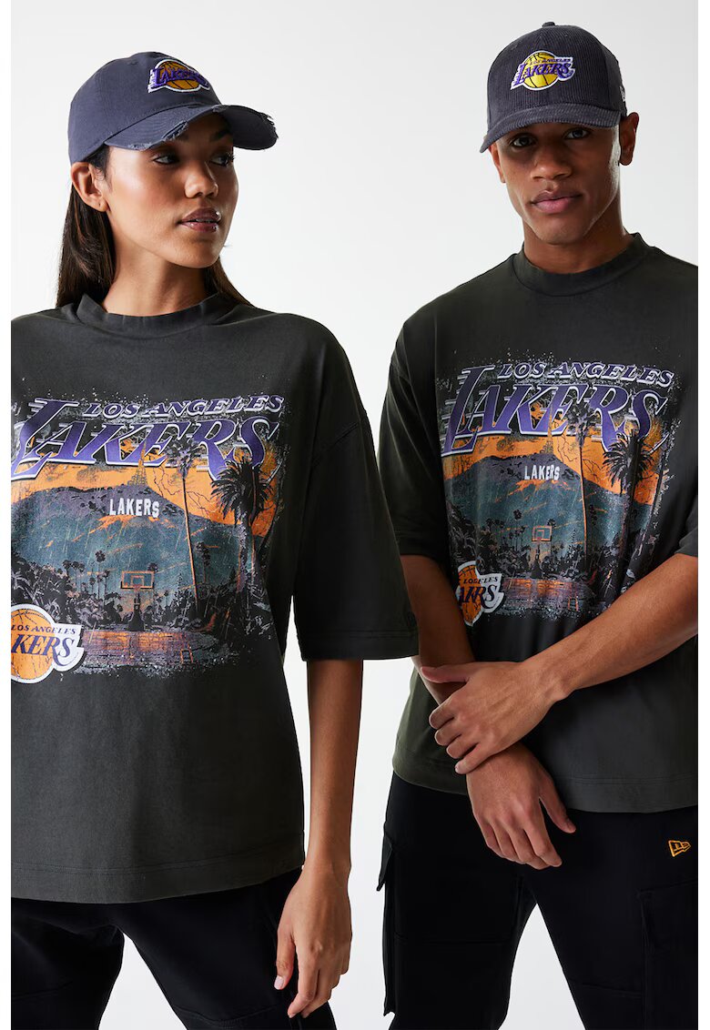 New Era Tricou lejer unisex cu imprimeu grafic - Gri