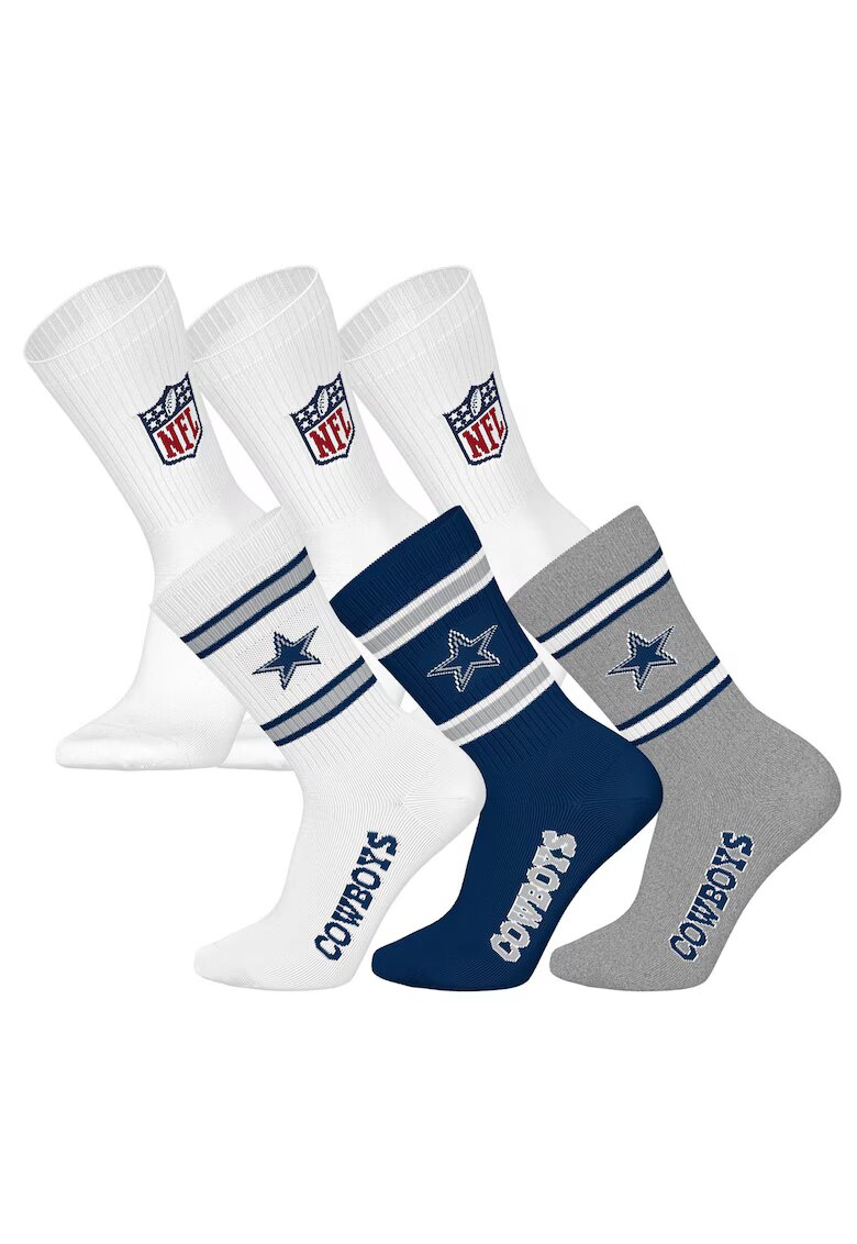 NFL Set de sosete lungi unisex - 6 perechi - Alb/Gri/Albastru inchis