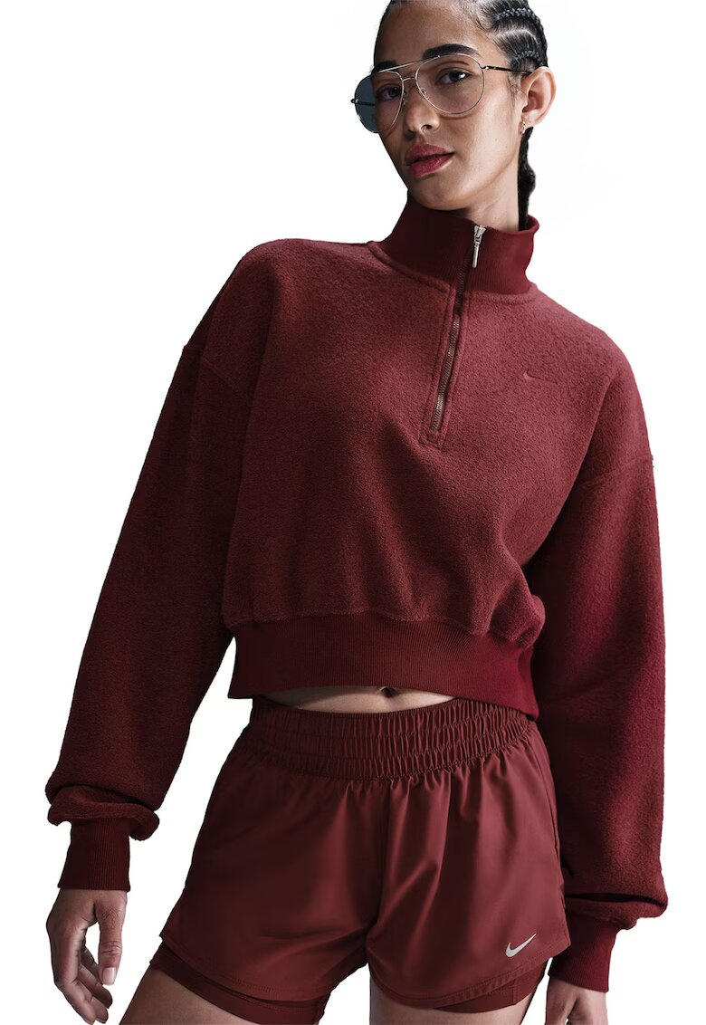 Nike Bluza crop de trening cu fenta cu fermoar - Rosu inchis