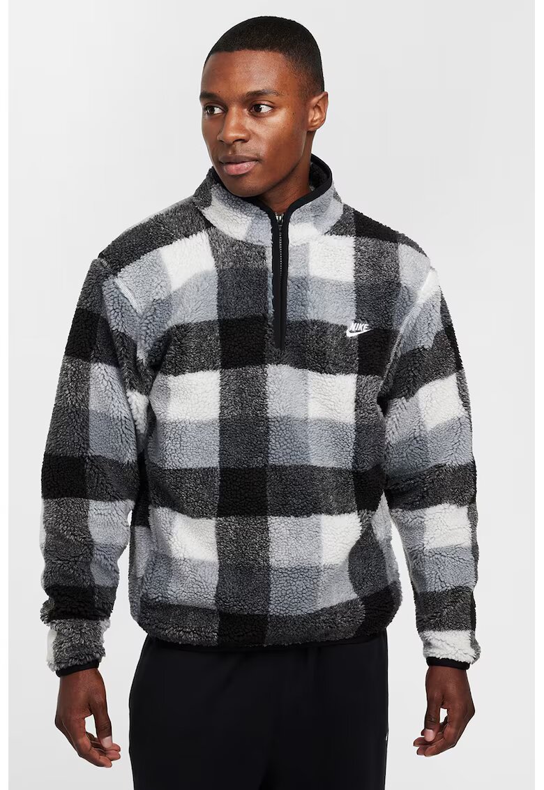 Nike Bluza din material fleece cu fermoar scurt si logo - Albastru prafuit/Negru stins/Alb optic