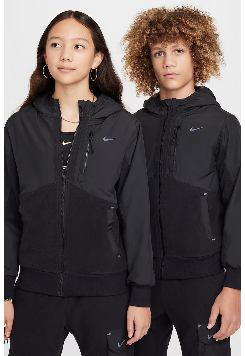 Nike Hanorac cu fermoar si detalii din fleece - Negru