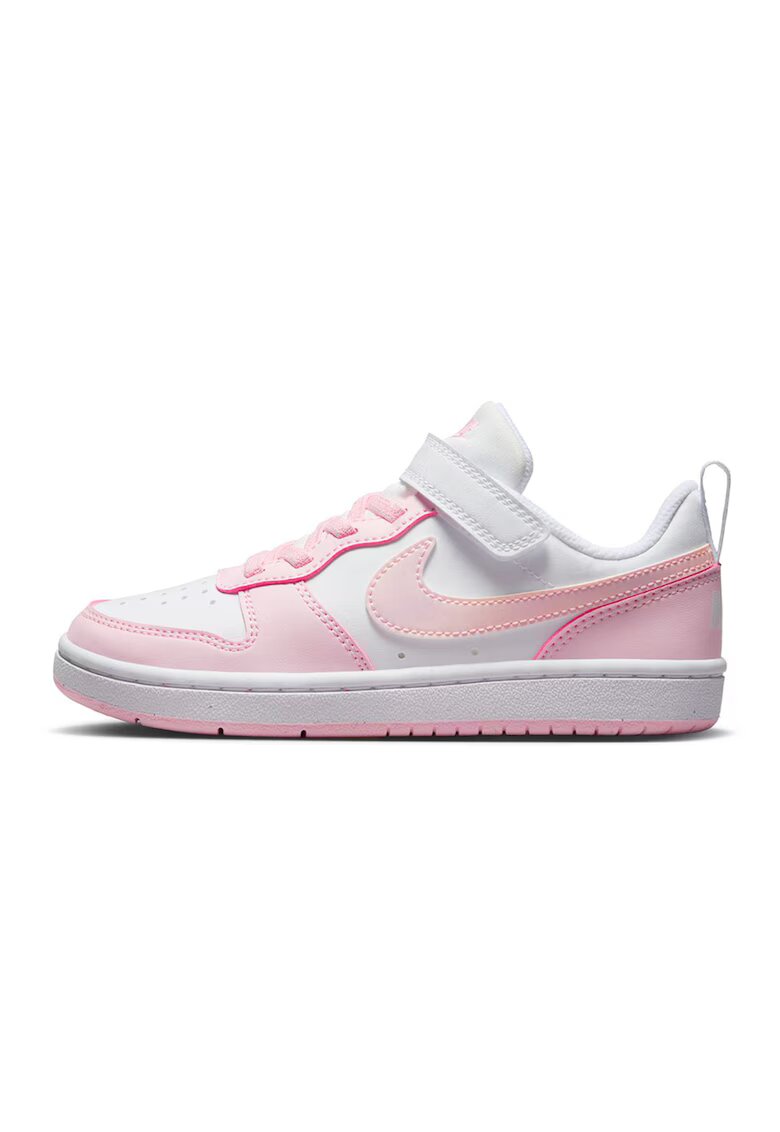 Nike Pantofi sport Court Borough din piele ecologica cu inchidere velcro - Alb/Roz